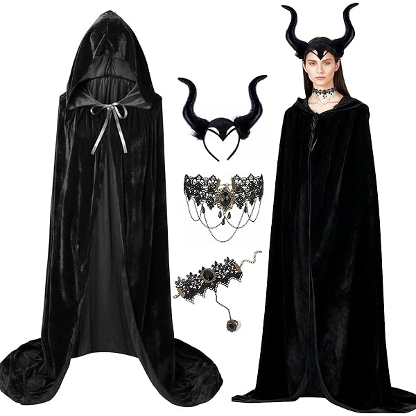 Costume Faucheuse Adulte Complet - Cape Noire, Masque Crâne, Gants Squelette Et Faux Réglable (Halloween)