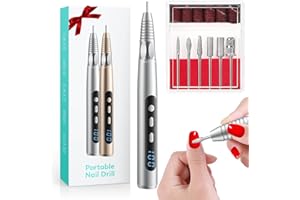 Yumzeco Ponceuse Ongles Sans Fil,6 en 1 Lime Electrique Ongle Professionnelle，Lime électrique Rechargeable 30000 Tours,kit Manucure Pedicure Electrique,Ponceuse Portable pour Ongles Machine-(Argenté)