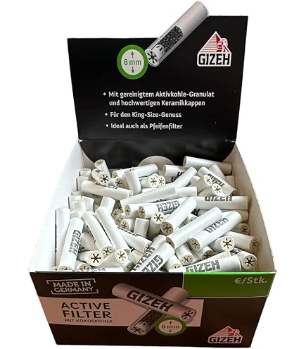 Gizeh 18413 Active Tips Lot De 25 Boîtes De 10 Filtres à Charbon Actif 8 Mm Avec Bouchons En Céramique
