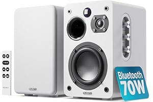 MAJORITY D70X Aktivlautsprecher Bluetooth | Regallautsprecher HDMI ARC | Studio Monitor DJ Doppeltreiber Kohlefasermembranen | 70W Stereo PC Speaker | Monitor Lautsprecher mit Fernbedienung (Weiß)