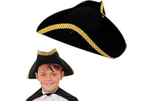 I LOVE FANCY DRESS Kids Tricorn Hat Fancy Dress Accessory. Childrens Pirate Captain Hat/Kids Highway Man Hat. Black Tri-corn Hat With Gold Detailing Size: 55cm
