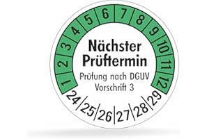 BEIHAASNATUERLICH Fluxxx 560 Stk Prüfplaketten "Nächster Prüftermin", 20 mm Ø, Prüfetiketten nach DGUV V3, 2024-2029, selbstklebend, Prüfaufkleber, E-Check Prüfetikett, Plakette für Elektrogeräte (Grün, 5 Bogen)