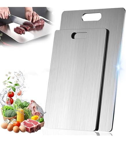2er Set Titan Schneidebretter Aus Edelstahl - Doppelseitige Metall Schneidebretter 24x15cm