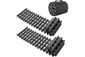 GOPLUS Lot de 2 Tapis de Traction Pneus Enroulables en TPR, Plaques de Récupération Portables, Aide d'urgence pour Neige, Glace, Boue, Sable, avec Sac pour Voiture, Camion (Noir, 82 x 21 cm)