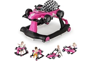 RELAX4LIFE Girello per Bambini 6 in 1 con Luci e Suoni, Vassoio Giocattolo Rimovibile, 2 Velocità Ruote e 3 Altezze Regolabili 50,5/53,5/55,5 cm, Portata 12 kg (FUCSIA INTENSO)