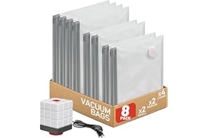 Vacbird Worki próżniowe do ubrań z pompką elektryczną, opakowanie 8 sztuk (4 duże, 2 średnie, 2 małe), wielokrotnego użytku torby próżniowe do ubrań, pościeli, podróży, przeprowadzki