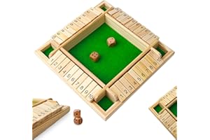 BGNXHYB Shut The Box Spiel, 4 Spieler Würfelspiel, Brettspiel aus Holz mit 2 Würfel, Mathematik Lernspielzeug, Brettspiele, Mathespiele für Kinder und Erwachsene