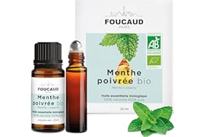 FOUCAUD | Huile essentielle de Menthe poivrée | Mentha x piperita | BIO | 100% naturelle et pure | Roll on inclus | Chemotypée | certifiée Agriculture Biologique | 10 ml |Marque Française depuis 1946