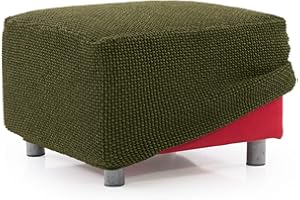 FAVERTI® Funda Puff Súper Elástica | Funda reposapiés Cuadrado 60 a 90 cm de Lado | Modelo NOVELE | Cesped | Protector de Calidad de Tejido Jacquard Tacto algodón | Funda Otomana Cuadrada