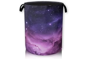 HUSITI Pink Purple Galaxy Large Storage Basket, Starry Sky Laundry Hamper/Bathroom/Home Decor/Collapsible Round Storage Bin,Boys Girls Dirty Clothes Hamper/Boxes/Toys Storage 66L