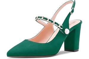 HEUIVZAR Pumps de Mujer Slingback Puntiaguada Punta Ancho Chunky Alto High Heel Correa Tobillo Sandalias Ante Dress Zapatos Novia de Boda 8 CM