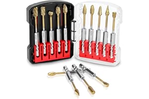 ESTVIIG 10 Piece Carbide Cutter Set with Quick Change Shank 1/4 Inch Milling Cutter Rotary Cutter Set Carbide Carbide for Drilling, Wood Carving, Metalworking, Polishing, Engraving