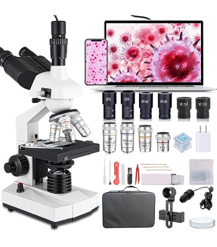 Produktbild von Trinokulares Optisches Mikroskop, 40- Bis 5000-fache Vergrößerung, Wissenschaftliches Profimikroskop Mit USB-Kamera Und Mechanischem Tisch, Mikroskop Für Erwachsene