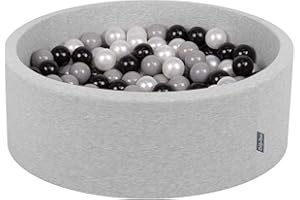 KiddyMoon 90X30cm/200 Balls ∅ 7Cm / 2.75In Baby Foam Ball Pit Made In EU, Light Grey:Black/Grey/Pearl