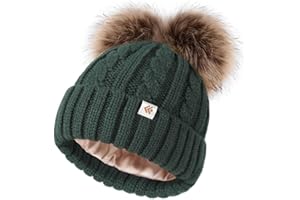 Creekstone Kids Bobble Hat Satin Lined Winter Beanie for Baby Boy Girl Warm Todders Beanie with Double Pom Pom Ears 1-7 Years