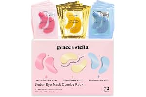 Grace & Stella – Prisbelönta Ögonmasker (blå, guld, rosa, 72 par) för reducerade mörka ringar