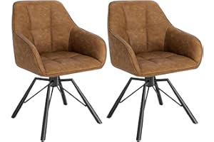 WOLTU Chaise Pivotante à 360°, Lot de 2, Chaise Salle à Manger Scandinave, en Similicuir Vintage, Assise Rembourrée, Pieds en Métal, Marrone Clair, BH366hbr-2
