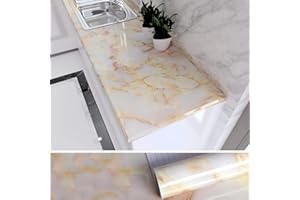 VEELIKE Papel Autoadhesivo Pared Marmol Amarillo Papel Pintado Pared Autoadhesivo Lavable para Encimera de Cocina Papel Adesivo para Muebles Papel Tapiz Decoracion Pared Habitacion Baño 40cm x 300cm