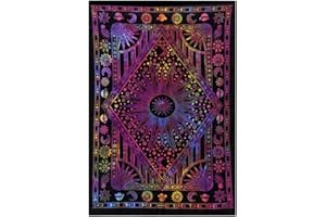 THE ART BOX Indie Wandteppich Baumwolle Mandala Wandbehang Deko Teppich Aesthetic Room Decor Dekoration Wohnzimmer Indische Tücher Schlafzimmer Deko, lila multi, 75x100 Cm
