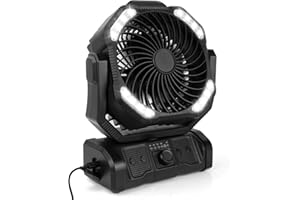 ELZO Camping Ventilador 20000mAh, Portátil Recargable para Escritorio Tienda de Campaña con Control Remoto y Gancho, Luz LED, Ventilador USB de Velocidad Continua, Hogar Exterior Viajes Pesca