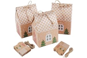 FICTEZLOVE 50 Pezzi Scatoline Cartone Scatoline Portaconfetti Scatole Per Bomboniere, Scatole Portaconfetti Scatola Regalo Piccola, con Corda in Canapa e Cartellino, per Matrimonio Compleanno Festa