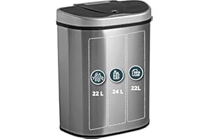 Homra Mülltrennsystem 3Fach Groß 68l Qubix | Mülleimer Elektrisch mit Sensor | Küchenabfalleimer 22+22+24l | Edelstahl Recycling System | Smart Trash Can | Abfalleimer Küche | Mülleimer 3 Fächer