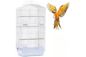 MUL-BOUTIQUE Vogelkäfig für Voliere mit Futterhäuschen, tragbarer Vogelkäfig aus Metalldraht mit Griff, Schubladenplatte, Vogelkäfig für Papageien mit Trennwand (weiß, 46 x 36 x 92 cm)