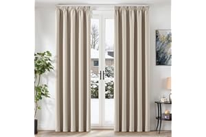 ‎TOPICK TOPICK Gardinen mit Kräuselband Wohnzimmer Vorhänge Blickdicht Verdunklungsvorhänge Blackout Curtains Living Room 245x140 cm 2er Set Vorhänge Schlafzimmer modern Gardinen für Schienensystem Beige