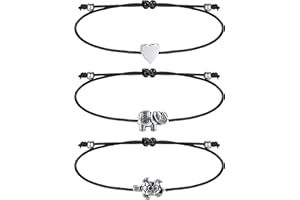 Milacolato 3 pièces Bracelets de Cheville pour Femme Coeur éléphant Tortues Chaînes Plage Réglable Noir Bracelets de Cheville Pied Ensembles de Bijoux pour Femme