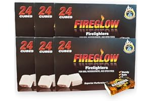 Fireglow Firelighters Bulk Pack - Hotspot Burners for BBQ, Coal & Wood with KasaBona Safety Matches - 144 Firelighters