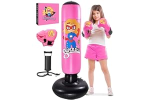 Esnowlee Punching Ball avec Gants de Boxe et Pompe, Sac de Boxe Enfant 168 cm - Idéal pour Karaté, Taekwondo, Cadeau Parfait pour Garçons & Filles de 5 à 12 Ans