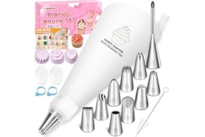 TEBOKHAD Sac a Poche Professionali (19 pezzi), Saccapoche Da 40 Cm in Cotone Con 10 Beccucci in Acciaio Inox, Riutilizzabile E Lavabile in Lavastoviglie, Beccucci Sac a Poche per Decorare Torte