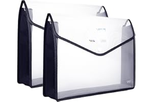 ULVBABI 2 Pcs Pochette Plastique A4, Imperméable Enveloppe Transparente Chemise à Bouton Pression Polypropylène Porte-Document Extensible Fichier Document pour Fournitures Bureaux Voyage (Black)
