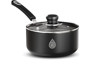 KICHLY 18 cm, 2Ltr Nonstick Saucepan with Glass Lid, Multipurpose Induction Pot for Home, Kitchen or Restaurant, Milk Pan, 18cm, 2L, Induction, Black, 1 Piece