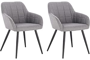 ‎WOLTU WOLTU® Esszimmerstühle BH107hgr-2 2er Set Küchenstuhl Polsterstuhl Wohnzimmerstuhl Sessel mit Armlehnen, Sitzfläche aus Leinen, Metallbeine, Hellgrau