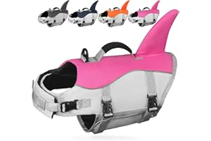 AMZNOVA Shark Dog Life Jacket, Buoyancy Aid with Handle, Dog Life Vest for Swimming & Boating, Ripstop & Buoyancy for Doggy, XL, Pink