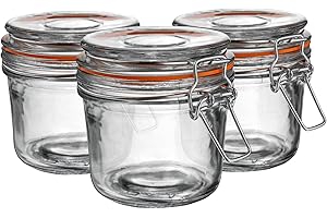 Argon Tableware 3x 350ml (0.35 Litre) Clear Glass Storage Jars with Orange Airtight Silicone Seal and Metal Clip Lids - 12.3oz Empty Kitchen Containers