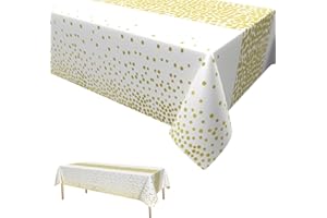 Dagelar White Gold Dot Party Tablecloth,White Gold Birthday Table Cover Disposable Plastic Table Cloth Decorations for Outdoor Picnic Birthday Wedding Christmas Party Decorations 137 * 274cm