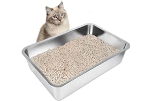 IKITCHEN Litière en Acier Inoxydable pour Chat et Lapin, antirouille, Surface Lisse, Facile à Nettoyer, 60×40×15cm
