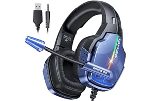 Tatybo Casque Gaming pour Playstation 5, Casque Gamer Unique Rotative à 90°avec Microphone Antibruit, Haut-Parleur 50 mm, Casque avec Quatre Modes D'éClairage RGB pour Ps4 Pc Xbox Switch (Noir Bleu)
