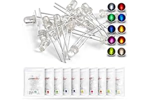 Chanzon 100 pezzi (10 colori x 10 pezzi) Assortimento di luci a diodi LED da 3 mm (lenti trasparenti trasparenti) Lampadine a emissione di luce Kit assortiti Varietà di colori Bianco Verde Blu UV