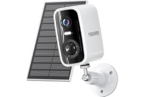 YESKAMO 2K Telecamera Wifi Esterno Senza Fili Telecamera Pannello Solare con Pannello Solare Visione Notturna a Colori, Rilevazione di Movimento PIR, IP66, Audio a 2 Vie,SD/Cloud