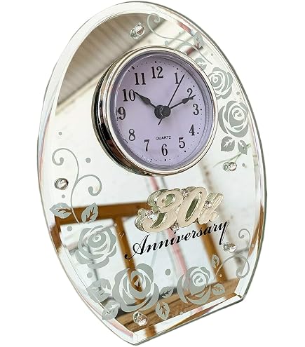 Shudehill Uhr Zum 30. Hochzeitstag – Aus Spiegelglas, 17x13 Cm, Mit Rosen-Gravur Und Glasjuwelen, Batteriebetrieb (1x AAA)
