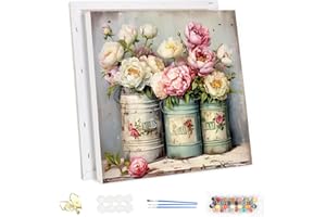 MEIYUDA Peinture par Numero Adulte avec Cadre Fleurs, DIY Peinture Acrylique pour Adultes Débutants Facile sur Toile Avec Peintures et Pinceaux Decoration Maison Cadeau 30x30cm