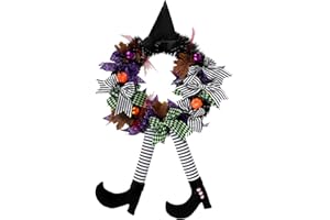 GLAITC Halloween Kranz, Hexe Kranz Kürbis Türkranz Rattan Dekoration Kranz für Haustür, Fenster, Wände, Veranda für Halloween Party hängende Dekoration, Spukhaus Dekoration