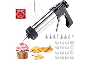 ROSELEE Churreras para Churros Acero Inoxidable Profesional,Prensa de Repostería para Galletas,Máquina para Hacer Churros con 16 Plantilla,8 Boquilla y Cepillar,Biscuit Maker Machine para Churro Galletas