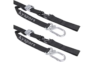 Ayaport Motorcycle Tie Down Straps 1.5” x 8’ (with Swivel Carabiner Hooks) Cam Buckle Tie Downs, Handlebar Strap for Dirt Bike, Motor Bike, Kayak, Car, Truck, Boat, Cargo, Black