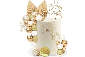 LARDUX 30 PCS Gold Cake Decorations-boho cake decorations Birthday Cake Toppers DIY Palm Leaves Mini Balloon Cupcake Insert for Baby Shower Birthday Party Decor