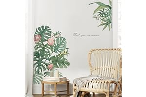 Tanlaby Stickers Muraux Plante Tropical Autocollants Muraux feuille de palmier bleu Sticker Mural Fleur Plantes pour Adultes Salons Chambres Maison Bureaux Canapé Fond Décoration Murale