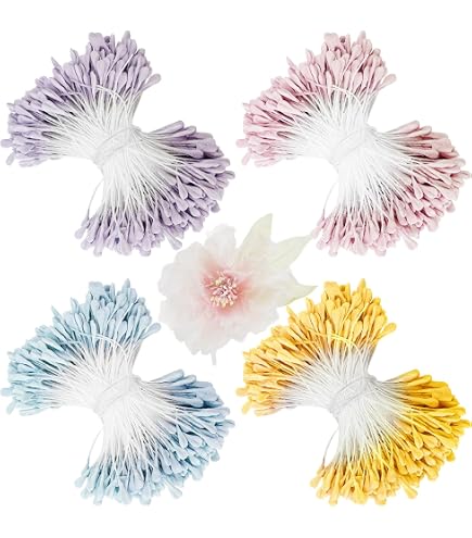 Étamines Artificielles Double Tête Lot 1400 Pièces - 4 Couleurs Pastel - DIY Fleurs Vêtements Bijoux Scrapbooking